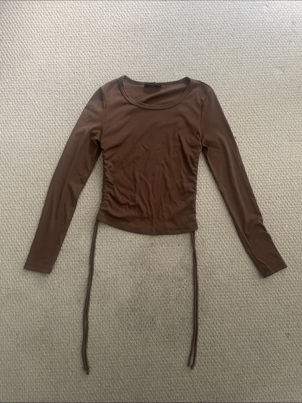 Final Touch Women's Brown Long Sleeve Drawstring Top